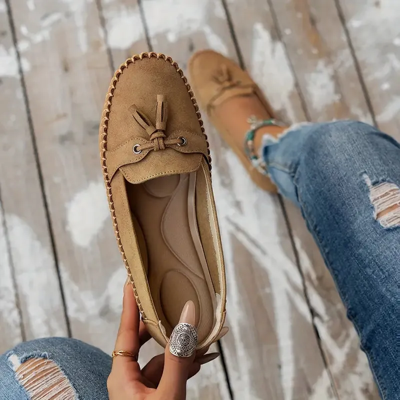 Women's Vintage-Style Soft Comfort Loafers with Bow Embellishment