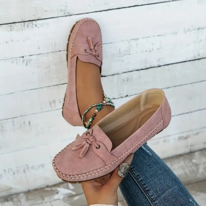Women's Vintage-Style Soft Comfort Loafers with Bow Embellishment