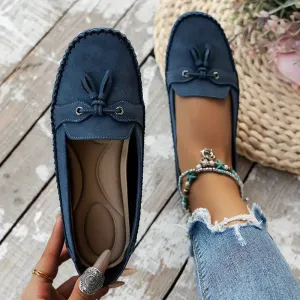 Women's Vintage-Style Soft Comfort Loafers with Bow Embellishment