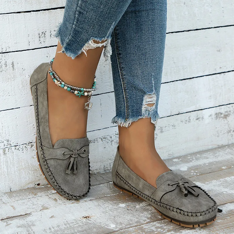 Women's Vintage-Style Soft Comfort Loafers with Bow Embellishment