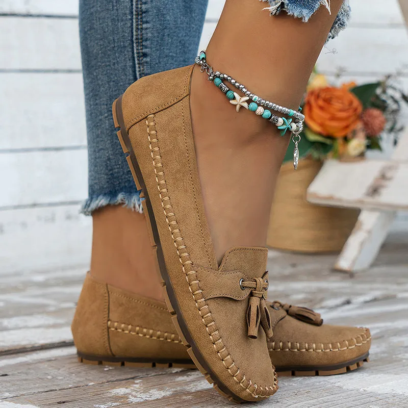 Women's Vintage-Style Soft Comfort Loafers with Bow Embellishment