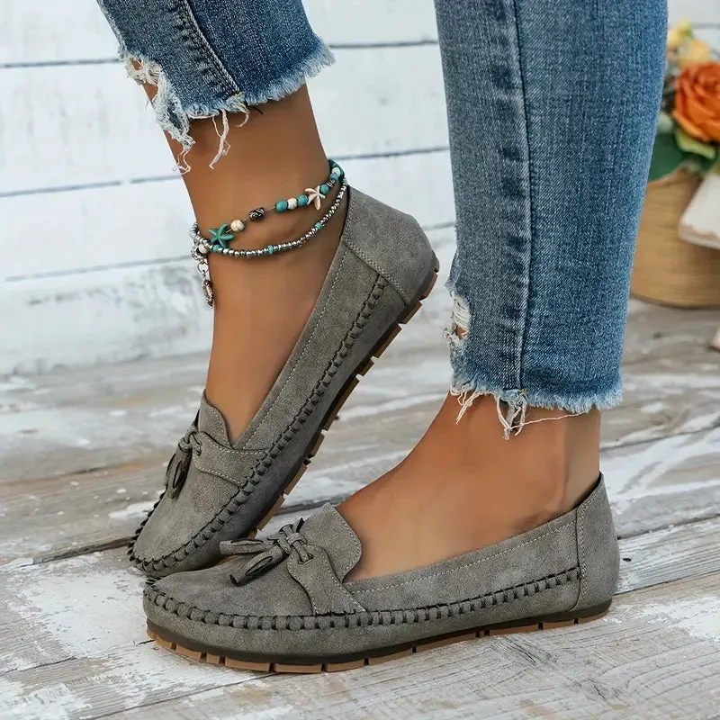 Women's Vintage-Style Soft Comfort Loafers with Bow Embellishment