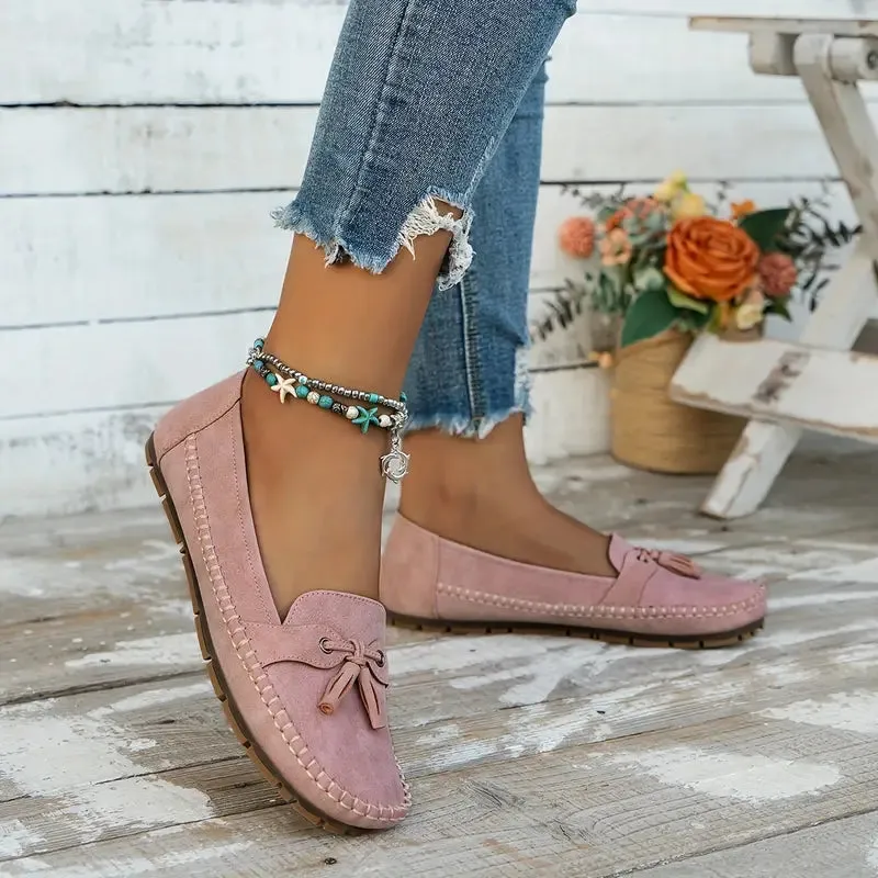 Women's Vintage-Style Soft Comfort Loafers with Bow Embellishment