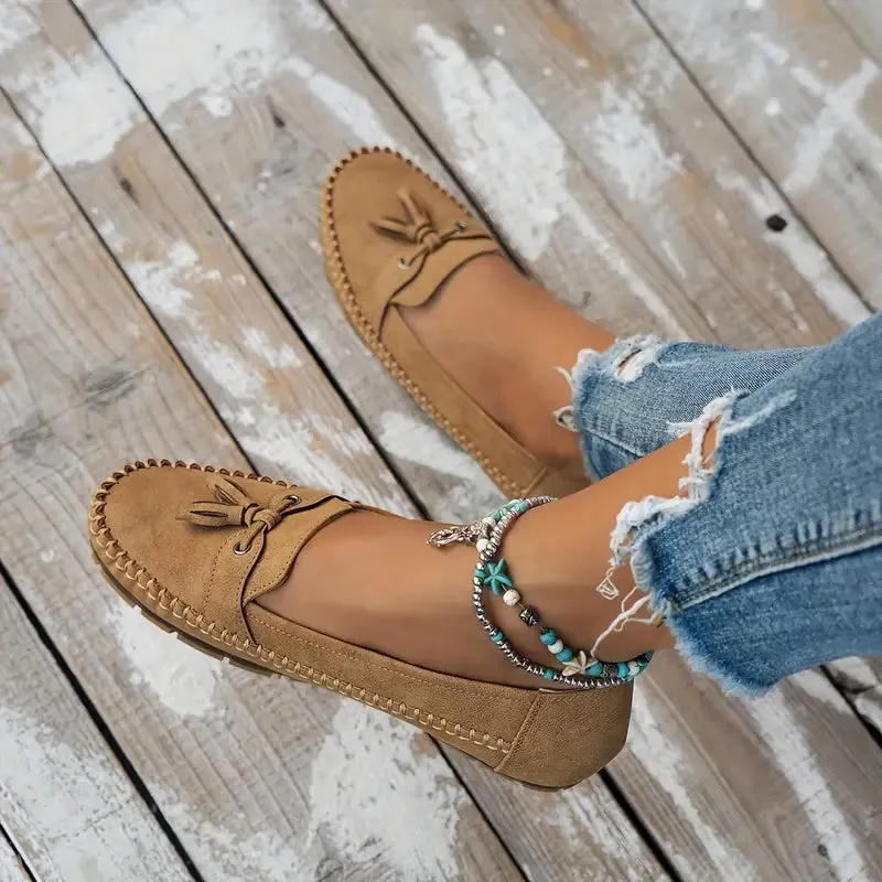 Women's Vintage-Style Soft Comfort Loafers with Bow Embellishment