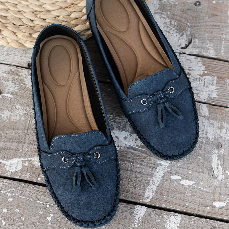 Women's Vintage-Style Soft Comfort Loafers with Bow Embellishment