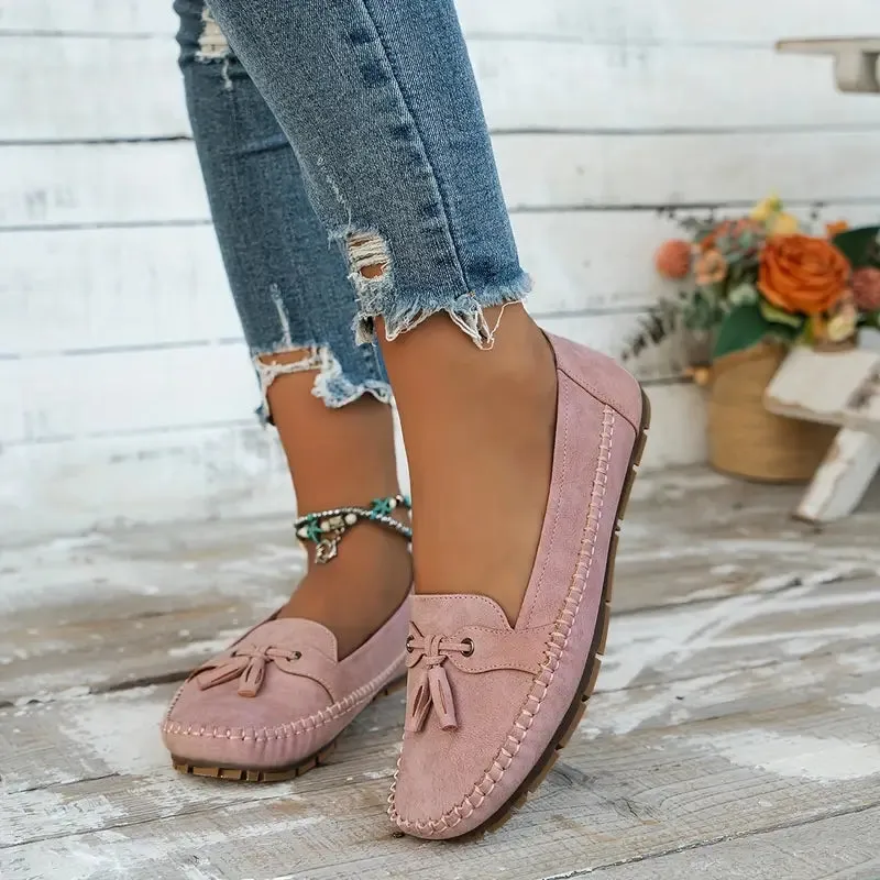 Women's Vintage-Style Soft Comfort Loafers with Bow Embellishment
