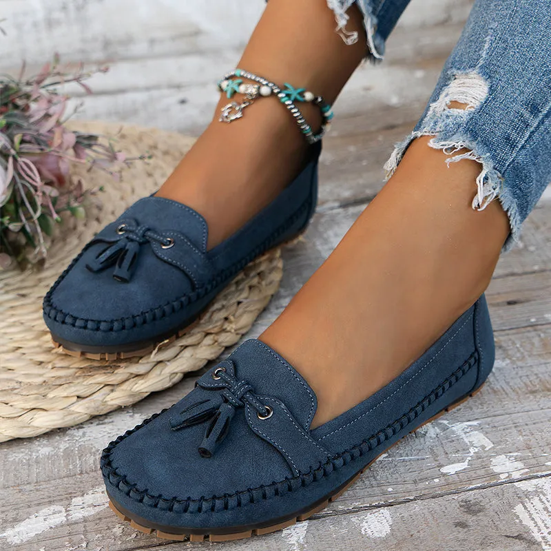 Women's Vintage-Style Soft Comfort Loafers with Bow Embellishment