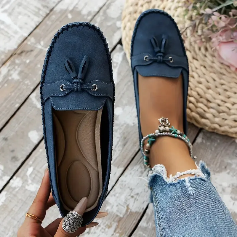 Women's Vintage-Style Soft Comfort Loafers with Bow Embellishment