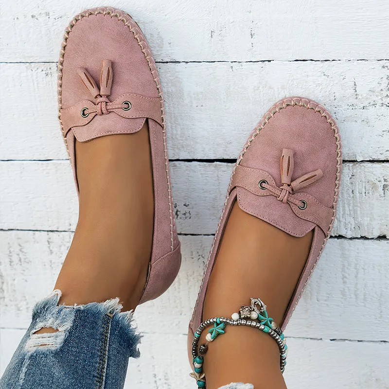 Women's Vintage-Style Soft Comfort Loafers with Bow Embellishment