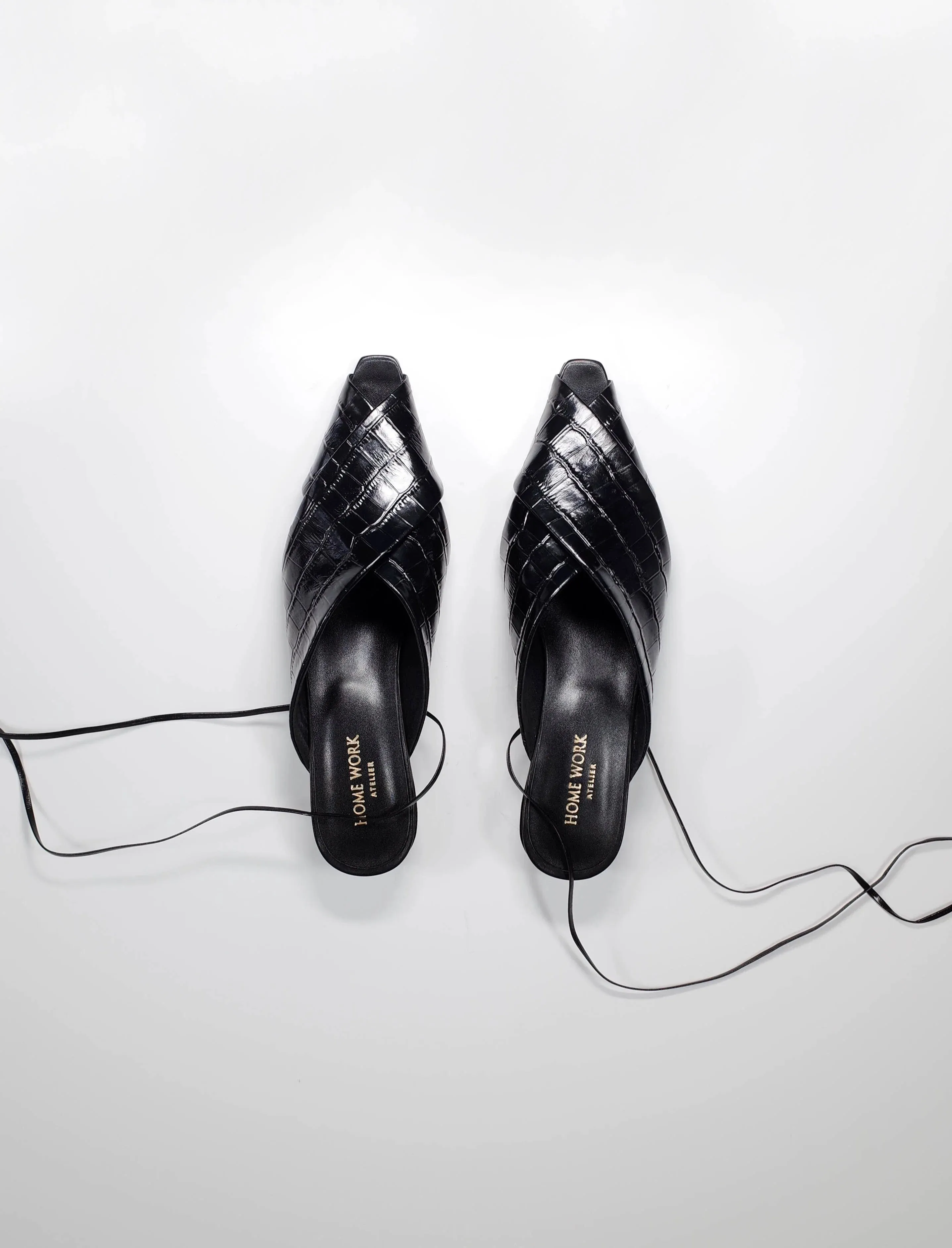 Woven Leather Pointed-Toe Mules