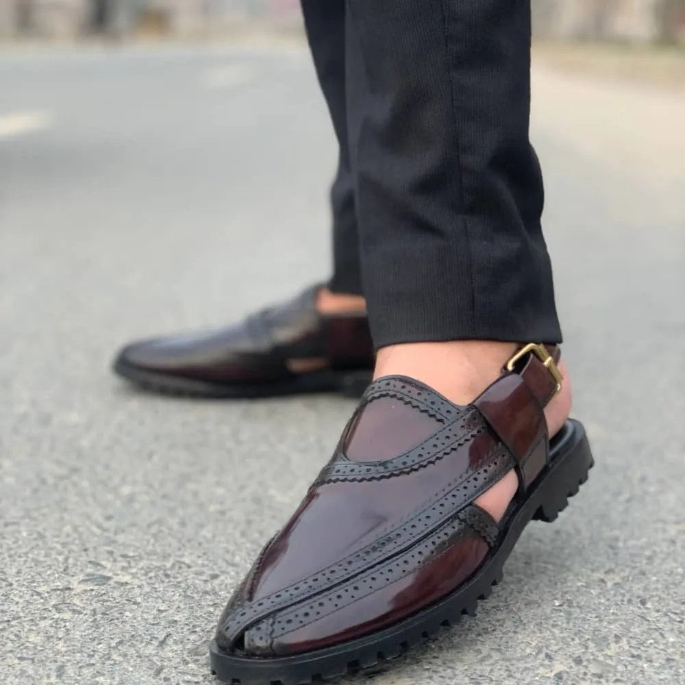 WS Pure leather Handmade Glossy Burgundy Nourozi- 896