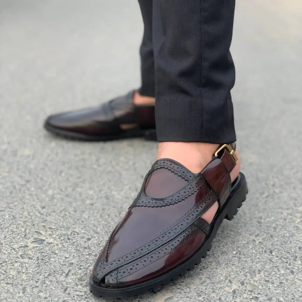 WS Pure leather Handmade Glossy Burgundy Nourozi- 896