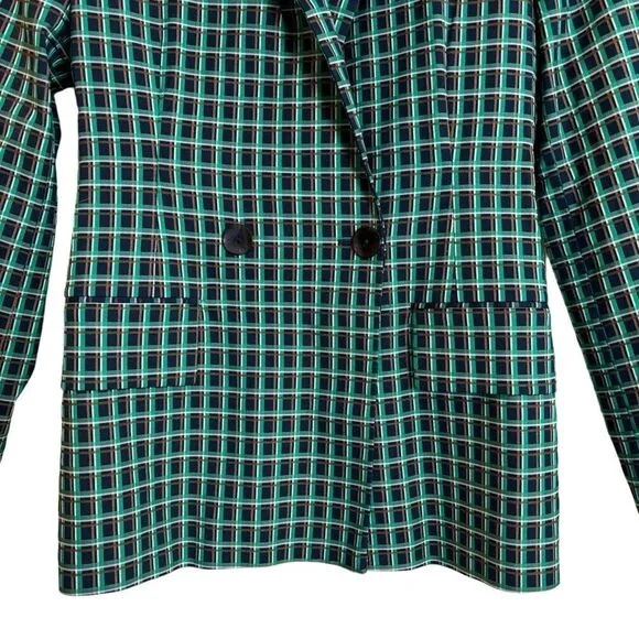 Zara Green Plaid Checked Blazer Jacket Double Button Collared Size Medium