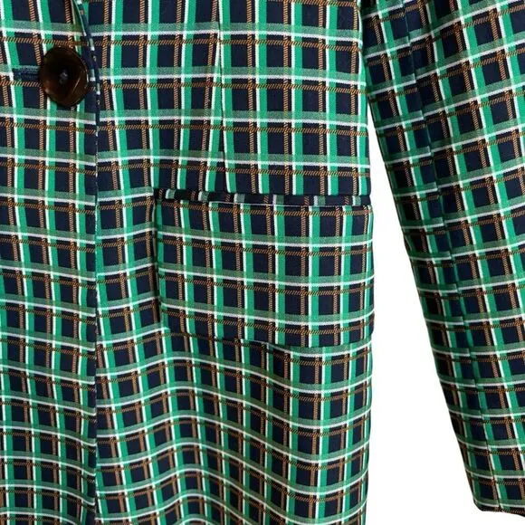 Zara Green Plaid Checked Blazer Jacket Double Button Collared Size Medium