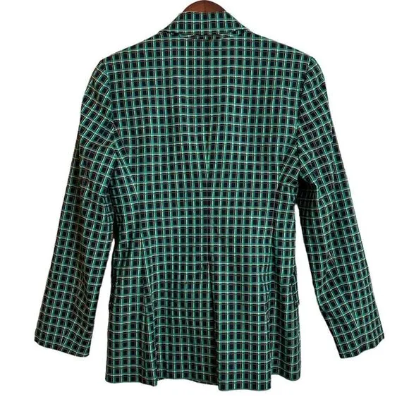 Zara Green Plaid Checked Blazer Jacket Double Button Collared Size Medium