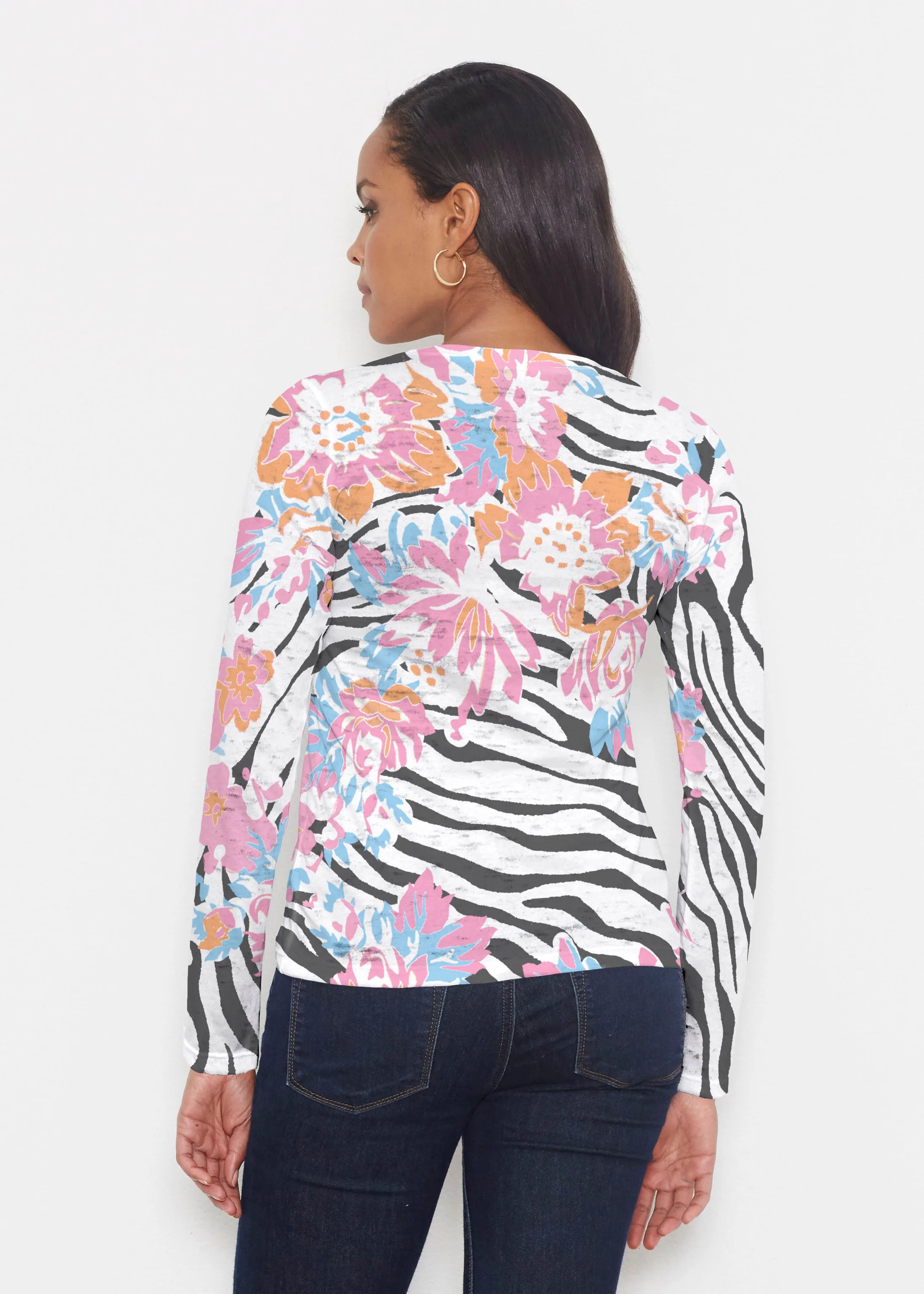 Zebra Posy Black (8118) ~ Signature Long Sleeve Crew Shirt